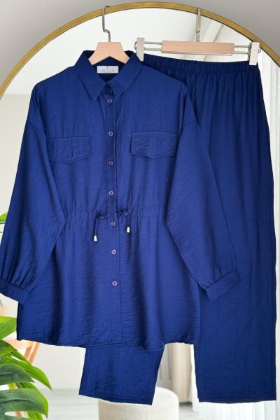 Cep Taş Detaylı İkili Takım Lacivert