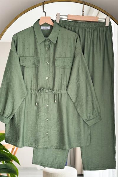 Cep Taş Detaylı İkili Takım Mint Yeşili