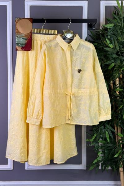 Nakış İşlemeli Etekli Takım Sarı