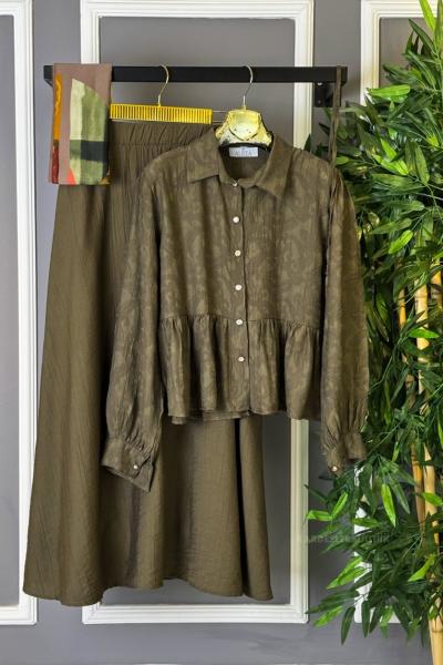 Üstü Desenli Etekli Takım Haki